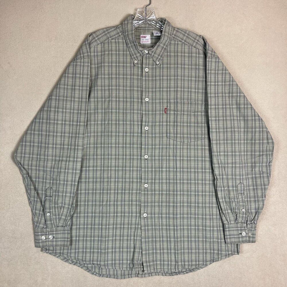 Levis Dry Goods‎ Shirt Mens Large Green Plaid Vintage Long Sleeve Retro
